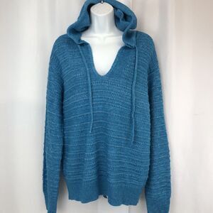 St. John's Bay Womens Small Knit Hooded Sweater Pullover Top S Aqua Blue NWT